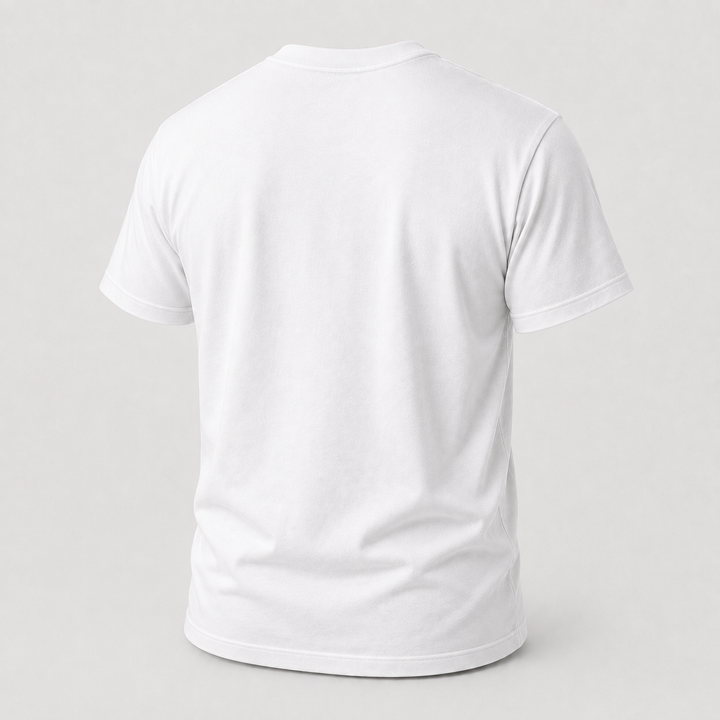 White Curved Western Typography T-shirt, back view featuring the curved, weathered Broken Spur wordmark