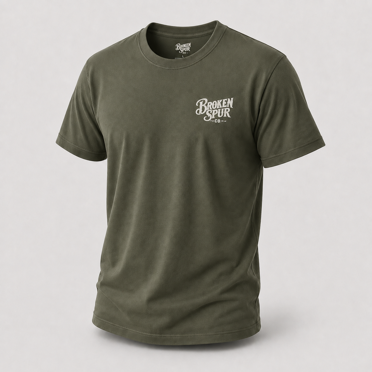 Military Green Anything for a Friend Rodeo T-shirt, front view featuring a bull rider and the Anything for a Friend design