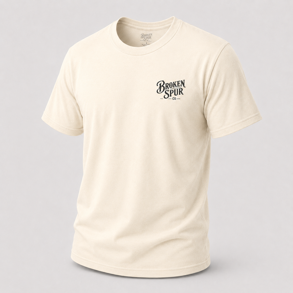 Natural The Handshake Western Values T-shirt, front view featuring an older rancher and younger cowboy sealing a deal by the
