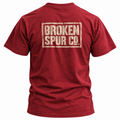Antique Cherry Red The Block Stamp Western Logo T-shirt, back view featuring the bold distressed Broken Spur block-stamp logo