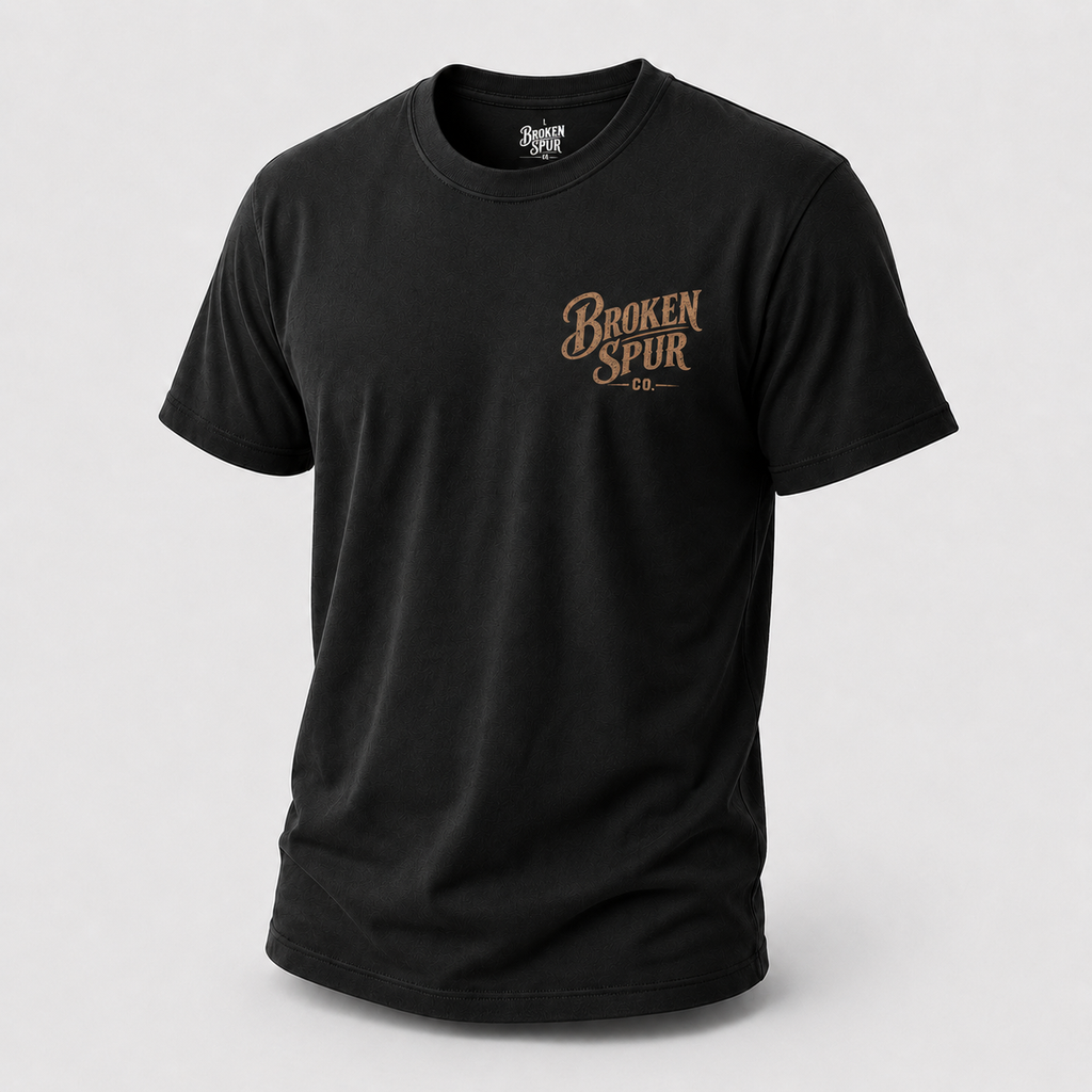 Black Earn It Western Skull T-shirt, front view featuring a weathered Western skull badge and Watch Learn Earn It message