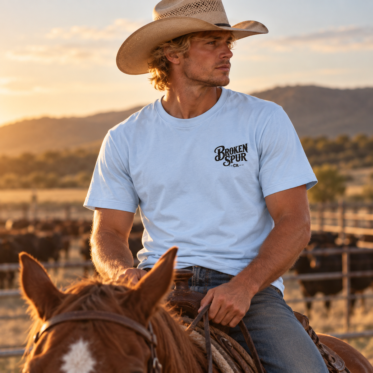 Just Ride Western Rodeo T-shirt, front view featuring the Just Ride No Quit rodeo design