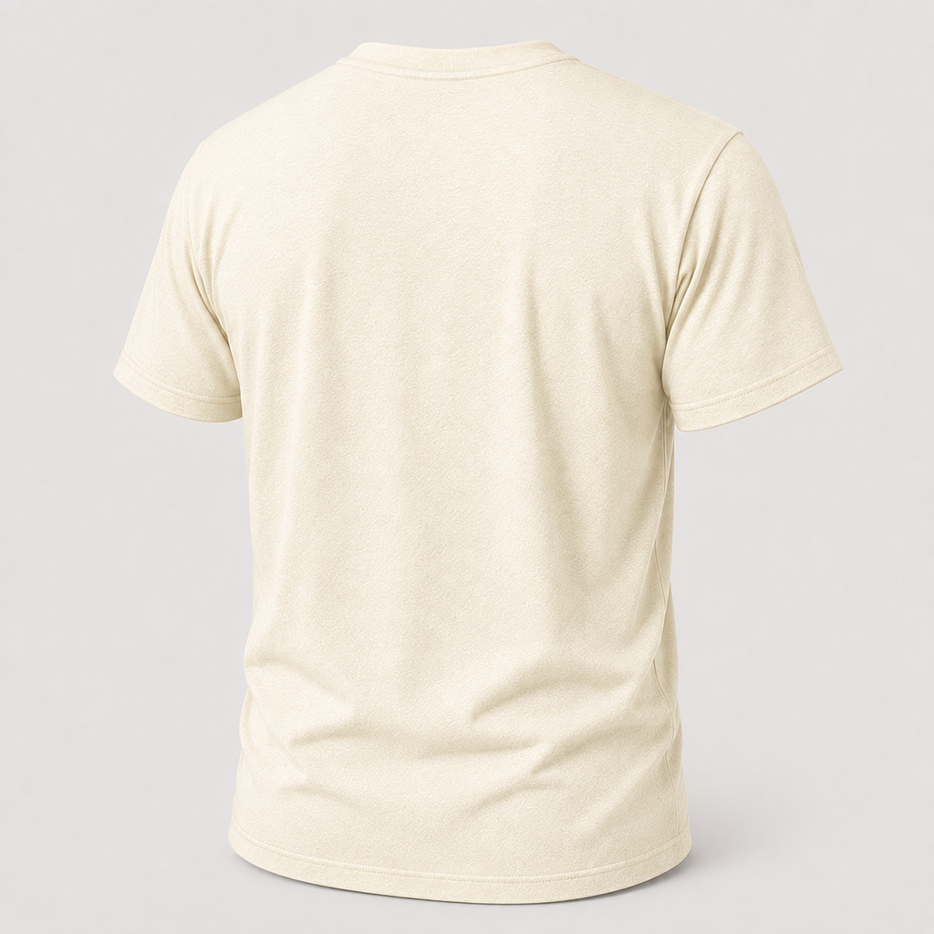 Natural Curved Western Typography T-shirt, back view featuring the curved, weathered Broken Spur wordmark