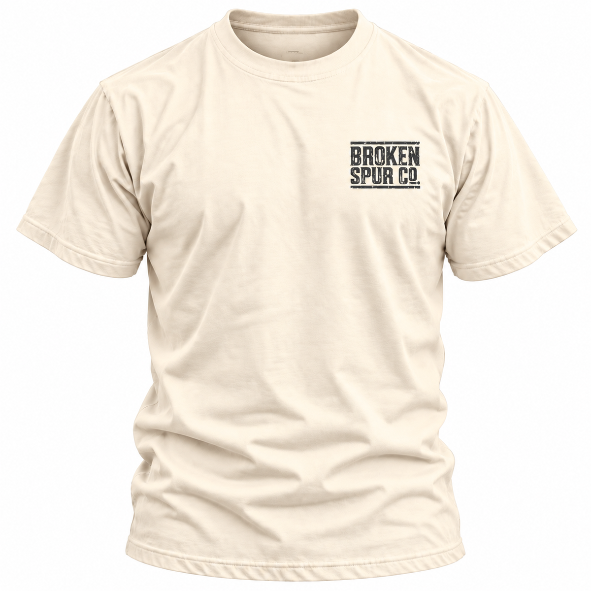 Natural Ruled Letterpress T-shirt, front view featuring the ruled Broken Spur letterpress wordmark