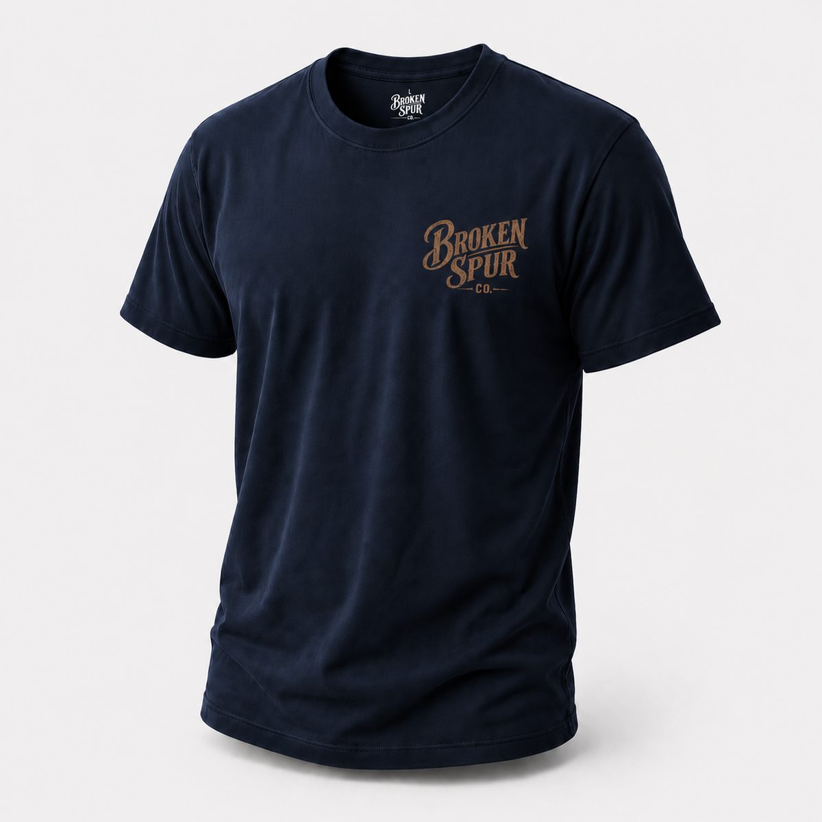 Navy Earn It Western Skull T-shirt, front view featuring a weathered Western skull badge and Watch Learn Earn It message