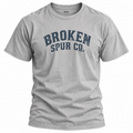 Sport Grey Curved Western Typography T-shirt, front view featuring the curved, weathered Broken Spur wordmark
