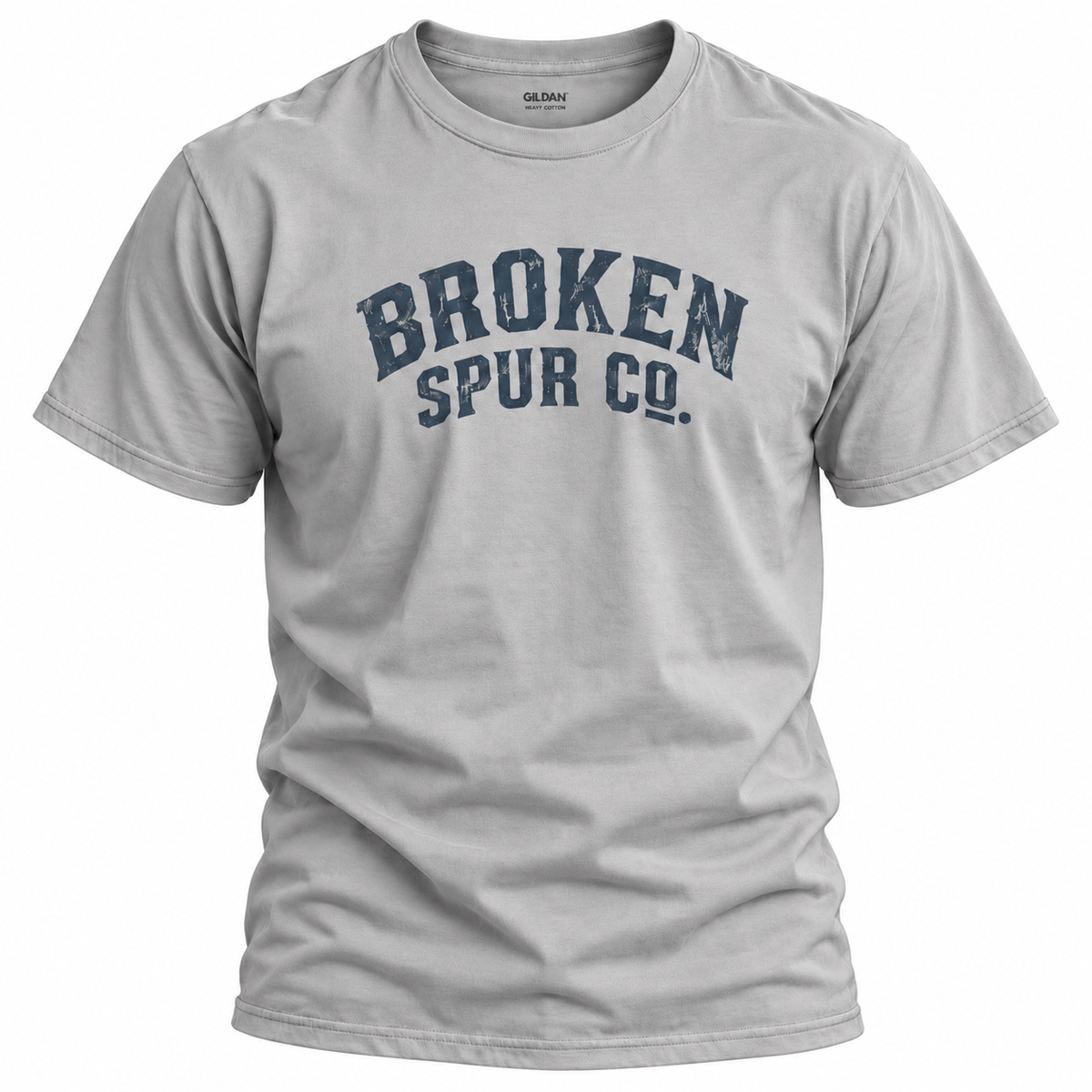 Sport Grey Curved Western Typography T-shirt, front view featuring the curved, weathered Broken Spur wordmark