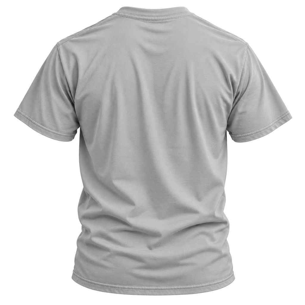 Sport Grey Curved Western Typography T-shirt, back view featuring the curved, weathered Broken Spur wordmark
