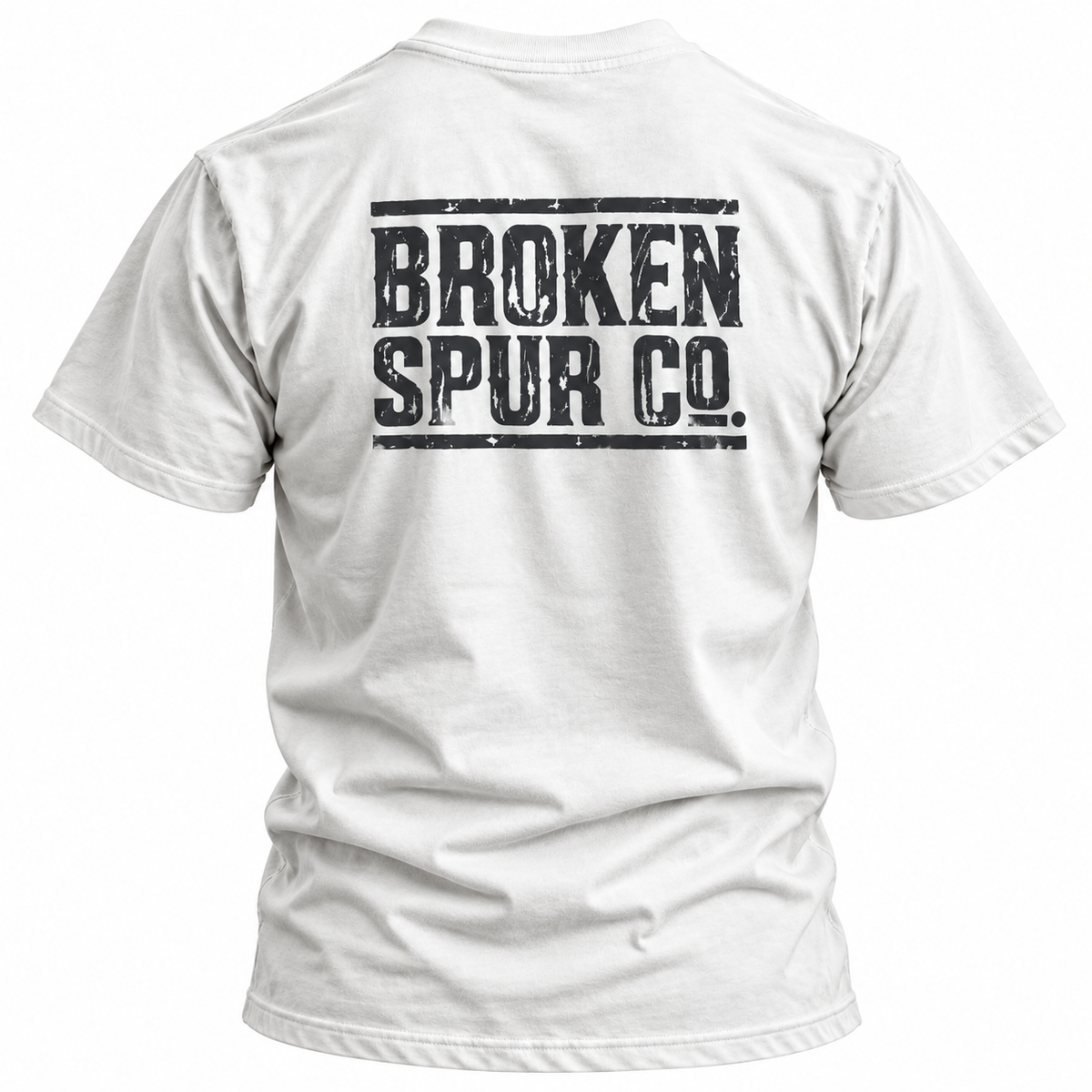 White Ruled Letterpress T-shirt, back view featuring the ruled Broken Spur letterpress wordmark